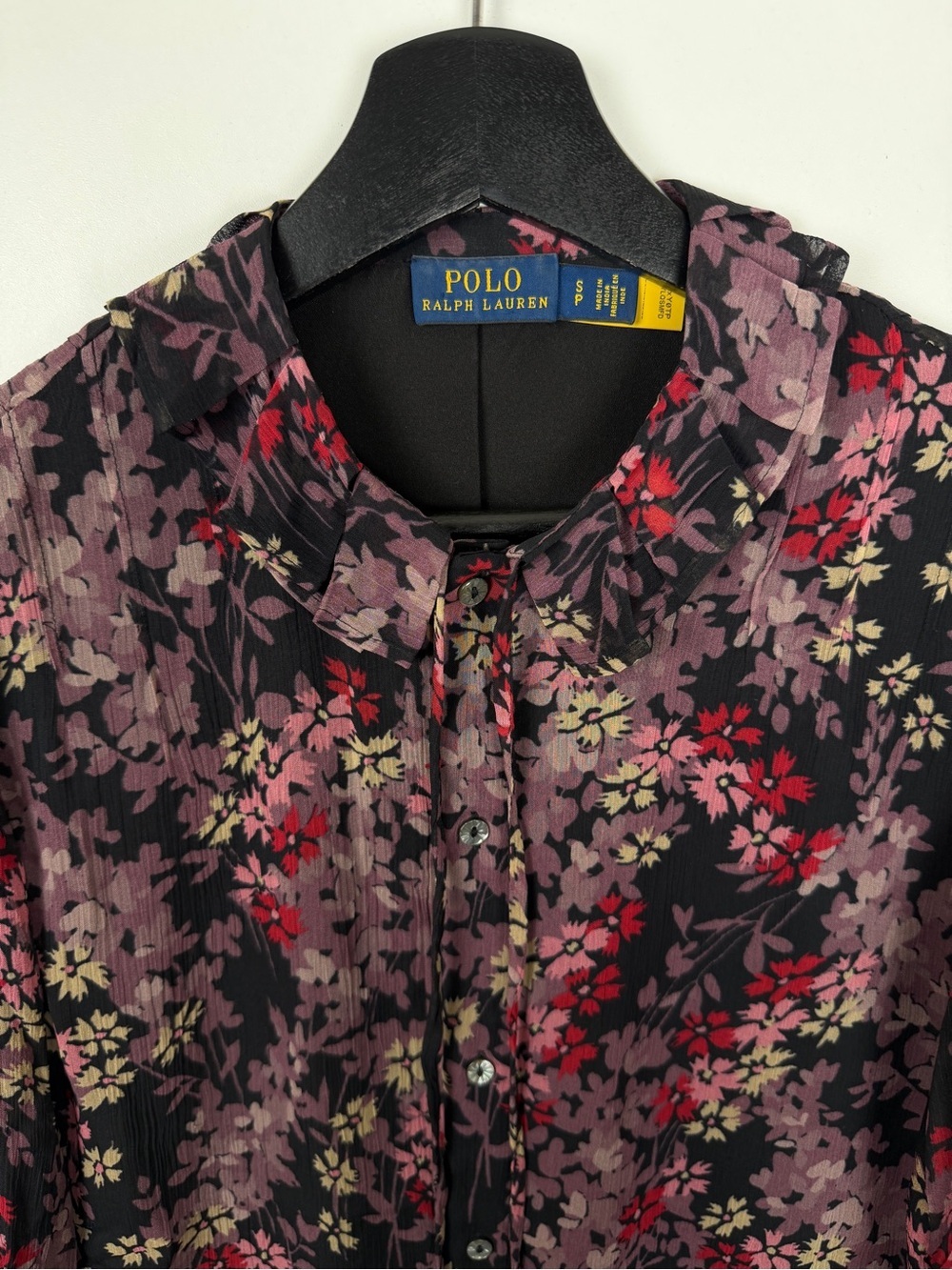 Polo Ralph Lauren Floral Long Sleeve Buttonup Blouse Small Black Pink - Picture 8 of 9